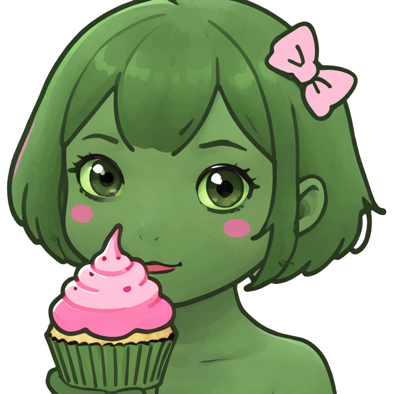 kawaii girl with pink cupcake emoji