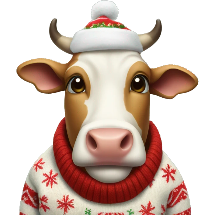 Cow in Christmas sweater emoji