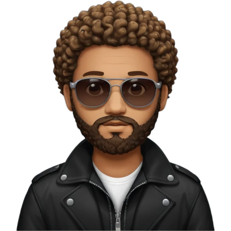 biker gang with black sunglass and rugged and bulky guy bearded curly hair black jacket one gay emoji