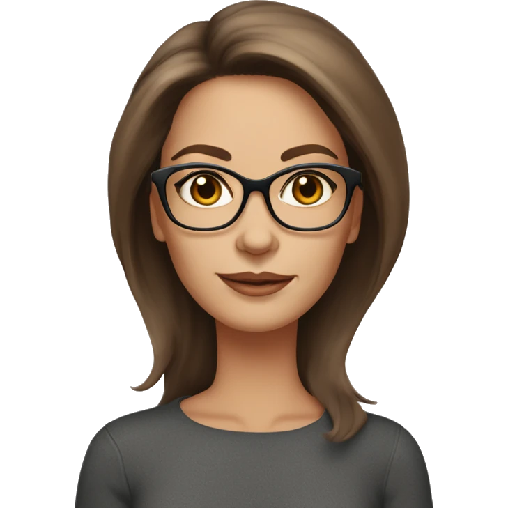 50 years old girl
long brown hair with straight styling
light skin small
glasses with refined frame
Brown eyes with cat eye liner emoji
