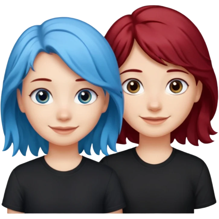 A half blue wavy haired blue eyed and black shirt girl and her straight a litte bit dark red haired dark brown eyed girl bestie emoji