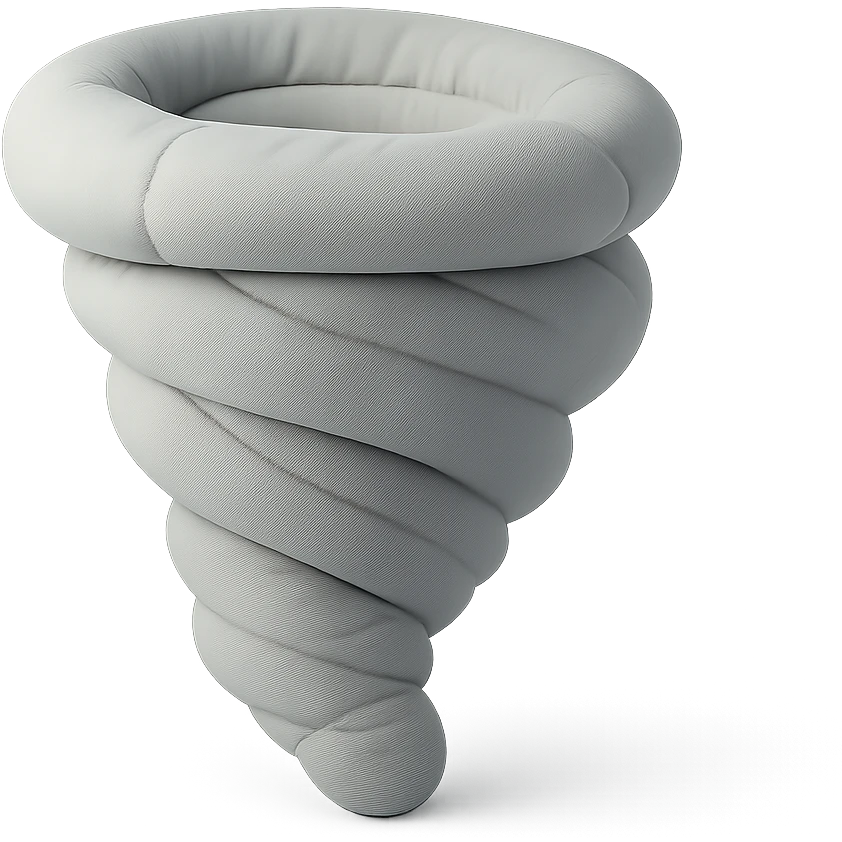 tornado in cushion style, soft plush look, swirling shape emoji