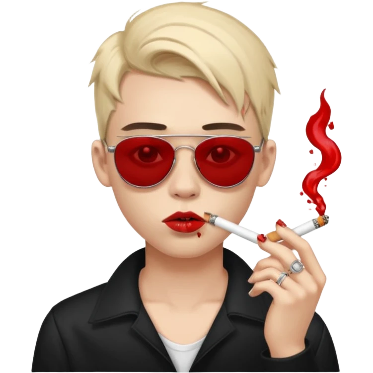 boy high fashion model with piercing sunglasses blood smoking cigarette emoji