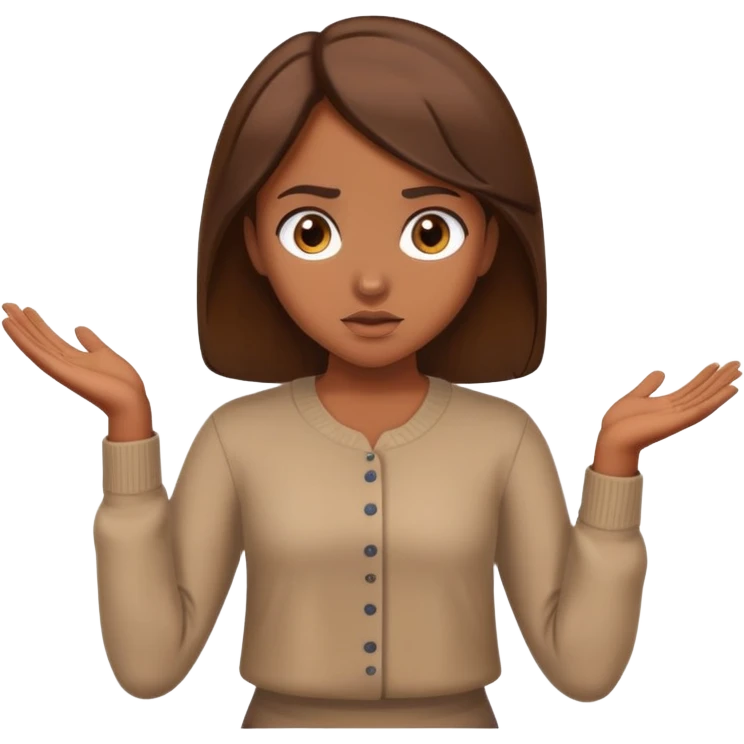 brown-skinned girl with brown hair, shrugging, no uniform emoji