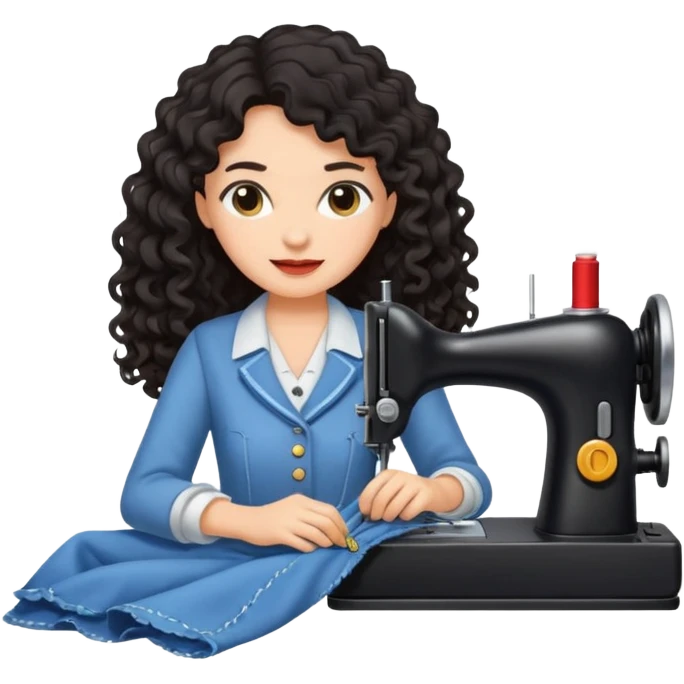 a woman with long curly dark hair sewing clothes emoji