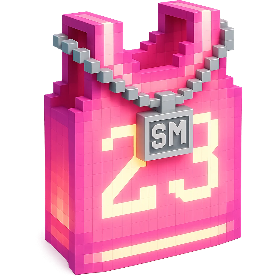 светящейся розовая баскетбольная майка с надписью "23" и серебряная цепь с надписью "SM", no background emoji