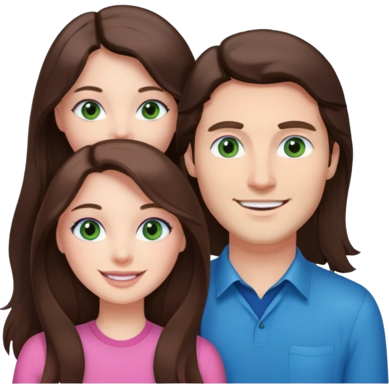 pink polaroid photo of a couple thats white with long brunette hair blue eyes and a white guy with brunette hair and green eyes emoji