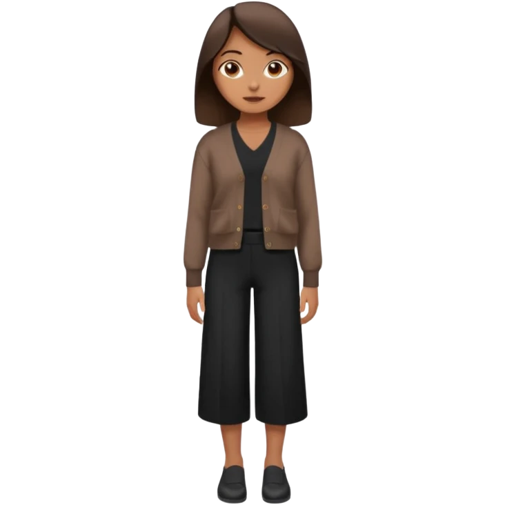a girl wearing dark brown cardigan and black cullote pants emoji