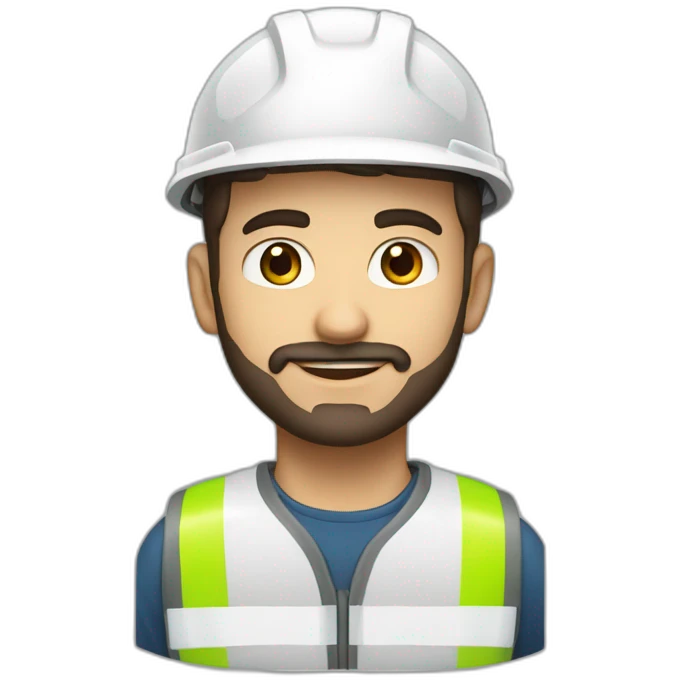 A young Turkish electrical engineer with a light beard, a white helmet and a phosphorescent protective vest emoji