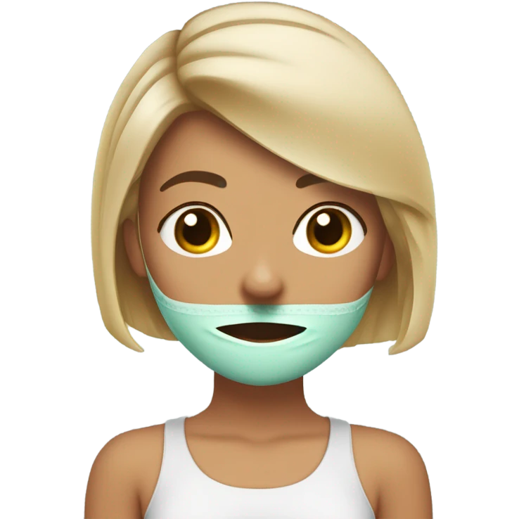 Chica trigueña con cabello corto haciéndose una mascarilla facial  emoji