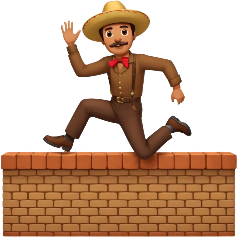Mexican mustache man jumping over brick wall emoji