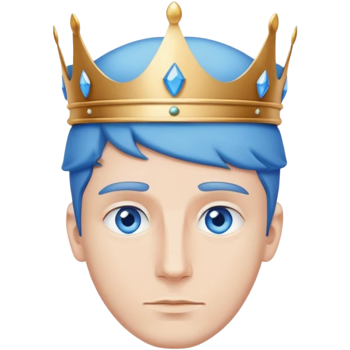 A man with blue eyes wearing a large, simple blue crown. The crown has no details or gemstones, and its base is wide and smooth. The style is clean and minimalistic emoji
