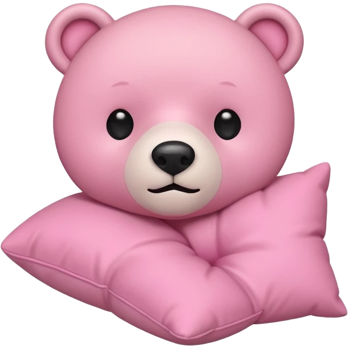 pink bear holding a pillow, true iPhone emoji style, extremely flat, minimal, iconic, simple black dot eyes, small round nose, basic mouth, soft pink color, no fur texture, no shading, no text emoji