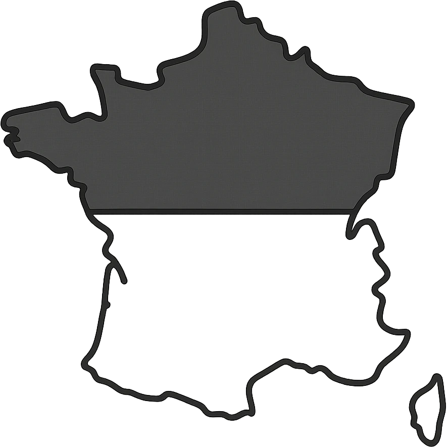 simple and bold map of France divided horizontally, top half black, bottom half white, no text emoji