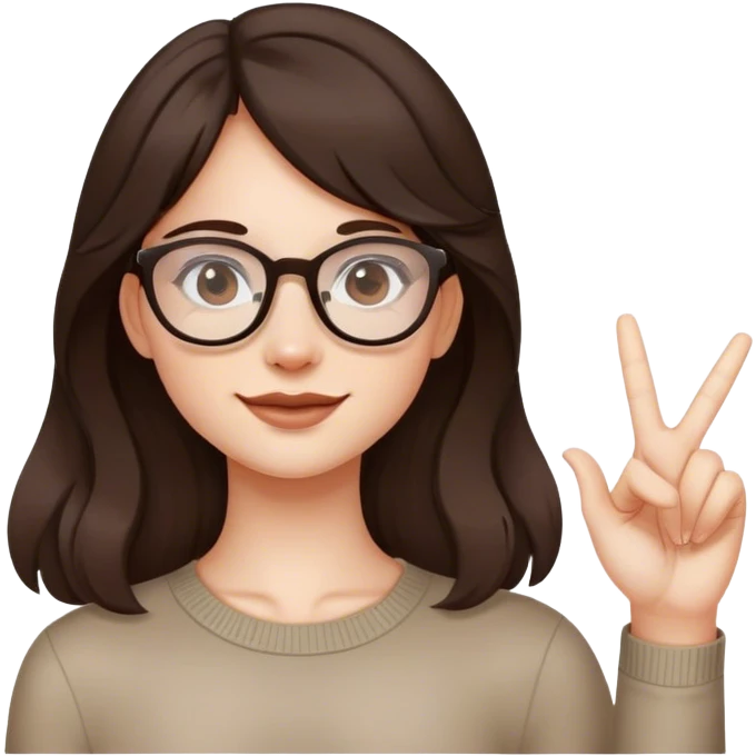 chica con el cabello marrón oscuro semi ondulado y lentes delgados haciendo un like tez blanca emoji