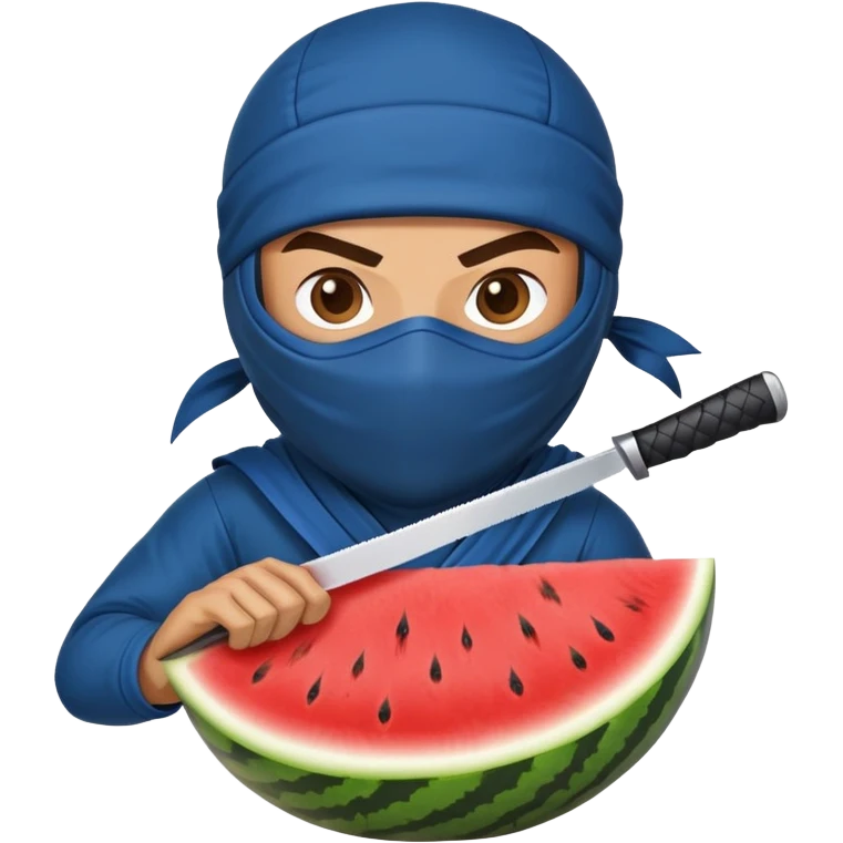 ninja in blue cuts the watermelon emoji