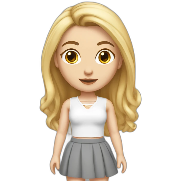 realistic caucasian female, long straight blonde hair, white lace up crop top, grey mini skirt, body view emoji