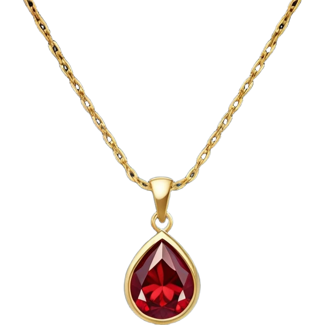 A polished round red garnet pendant suspended from a delicate gold chain, like a drop of enchanted starlight, glowing with the warmth of passion and the quiet power of transformation emoji