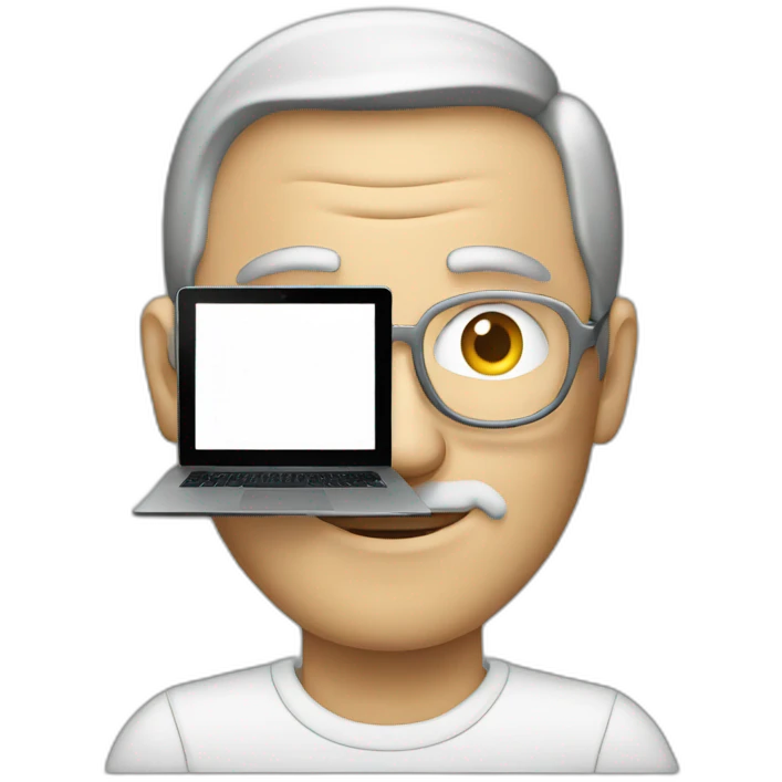 Steve Jobs holding a windows laptop emoji