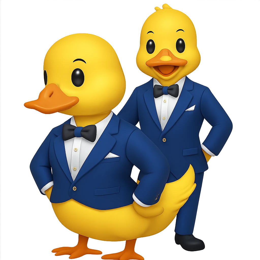 Change the suit to blue, keep the yellow duck gentlemanly, in apple emoji style, with no background. emoji