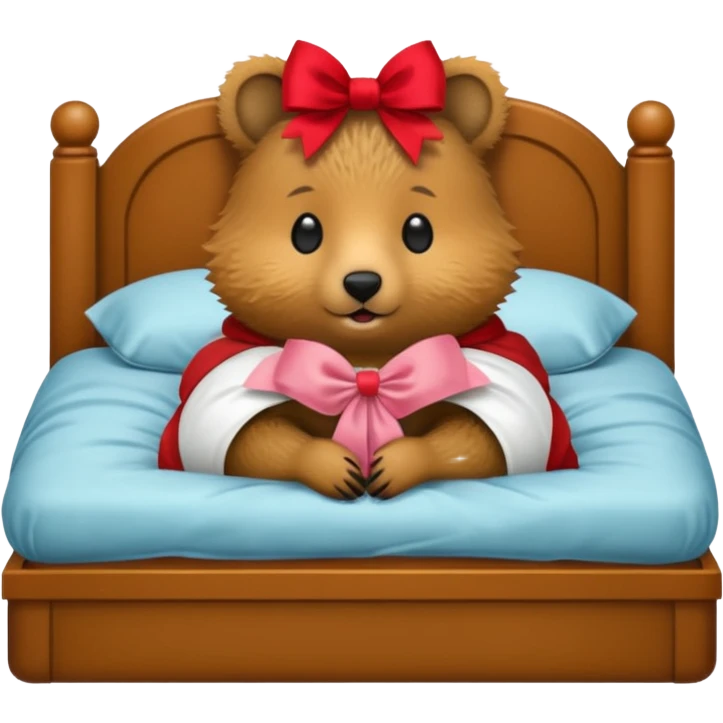 Quokka in a bed with a bow emoji