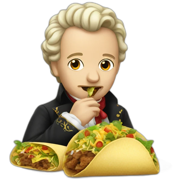 realistic Mozart eating taco emoji