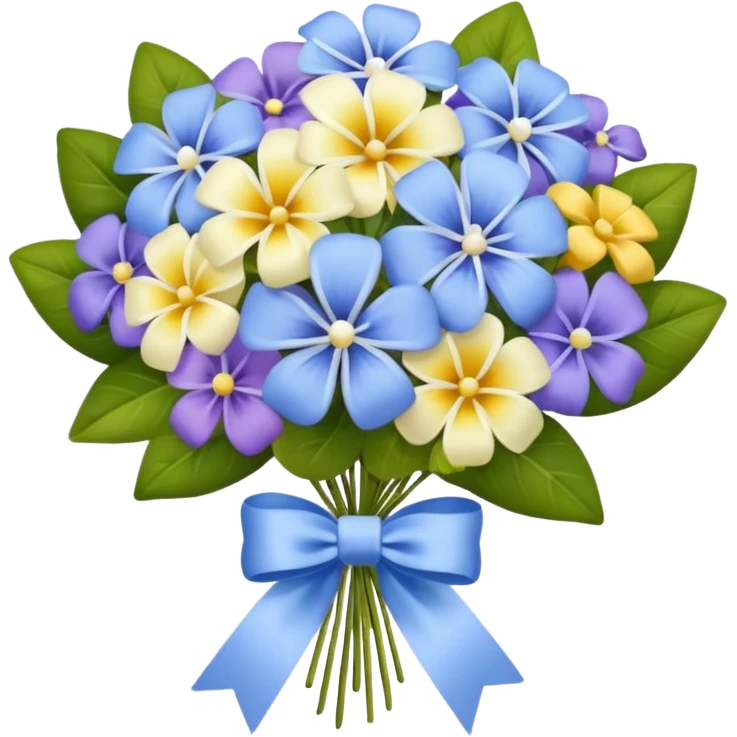 Periwinkle bouquet with assorted flowers, tied with a white bow emoji