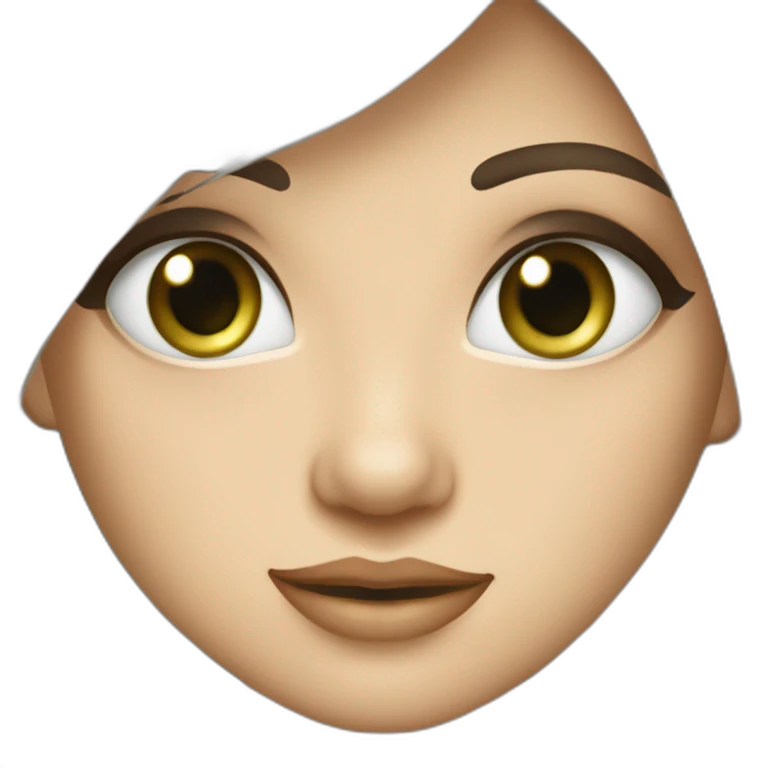 Une fille à la peau blanche avec les yeux verts les cheveux châtains long ondulés et détaché emoji