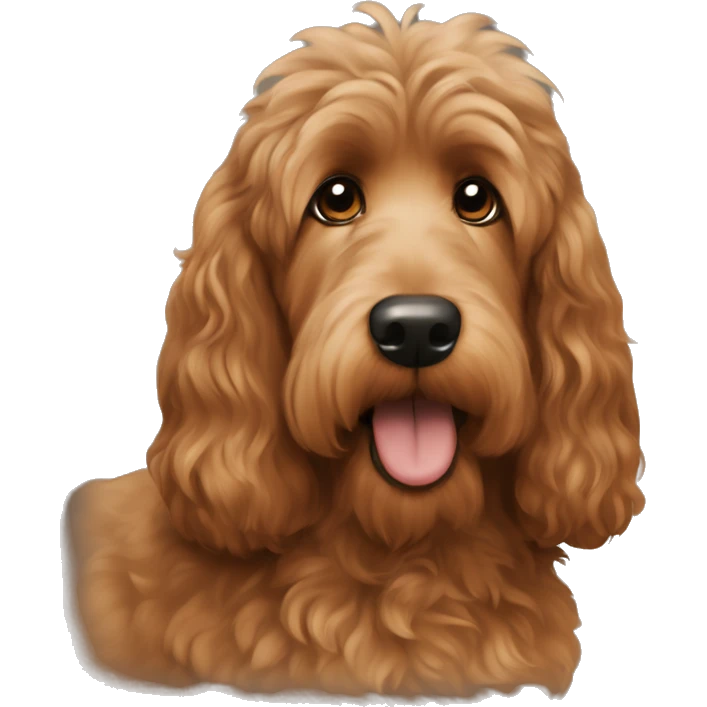 Large Brown goldendoodle and black and tan longhair dachshund together  emoji