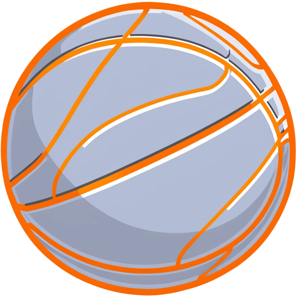 luxurious silver basketball, shiny metallic silver surface with orange seams emoji