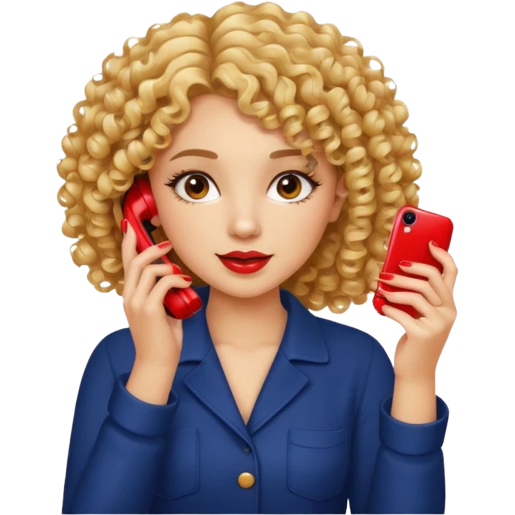 یک دختر مو فرفری که داره برای مشتریش ناخن میزاره و همزمان داره با تلفن صحبت میکنه emoji