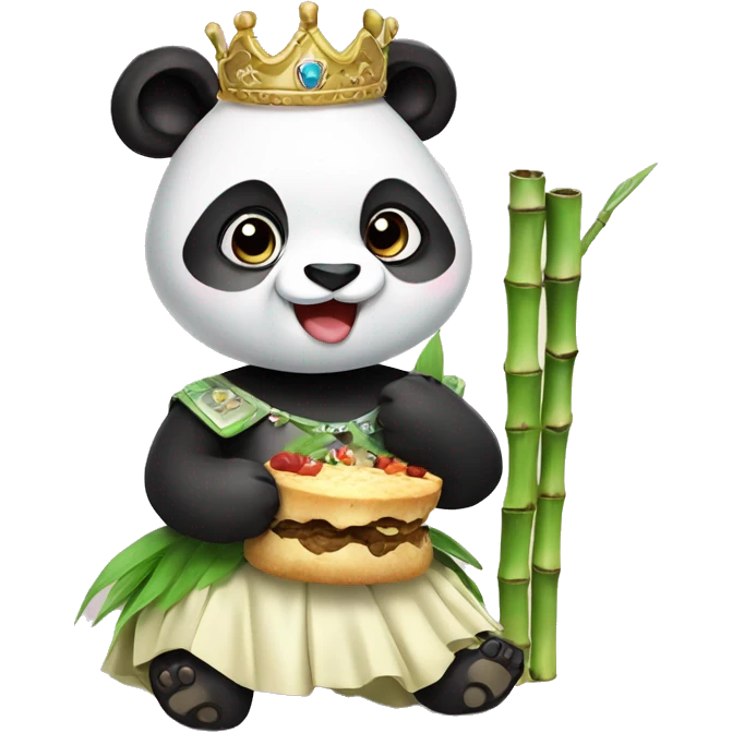 panda with skirt and princesa crown eating a bamboo emoji