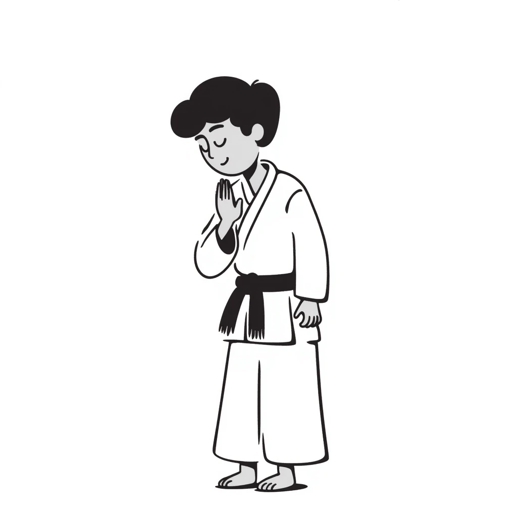 Martial arts uniform with black belt and student bowing emoji