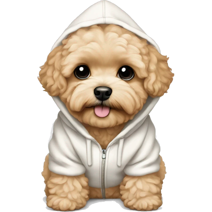 Light apricot color maltipoo with white hoodie  emoji