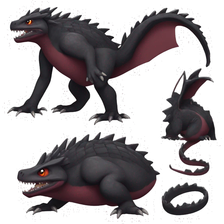 cool edgy black and maroon Dark-type nargacuga reptile Pokémon full body emoji