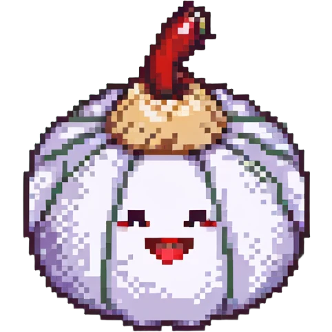 pixel art garlic with lipstick and red panties, playful and cute emoji