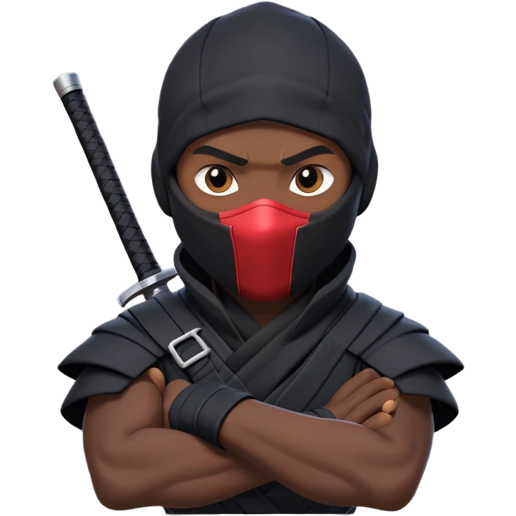 clash-of-clans-aesthetic_-cinematic-mysterious-male-ninja-portrait-emoji, rendered in a flat, vector-style with minimal shading and bold, simplified shapes, with a head slightly turned revealing intense, focused eyes. the ninja has his arm out and perched on top of his forearm is  a  giant black crow emoji