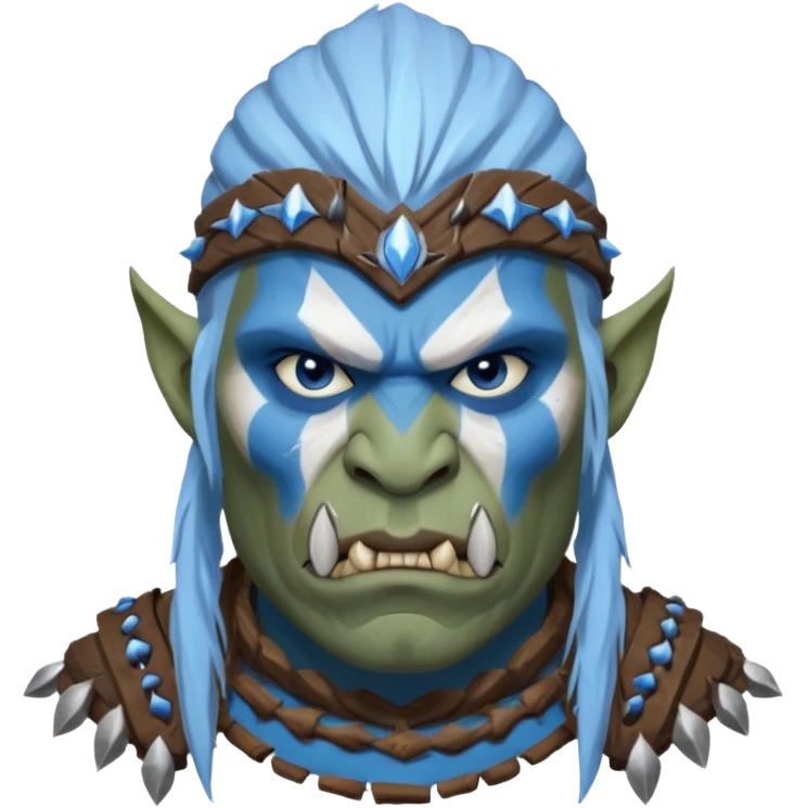 Fantasy orc portrait emoji, white and blue frost war paint on face, harsh winter warrior mood, strong expression, minimal tribal design, clean readable emoji style, male/female variant
 emoji
