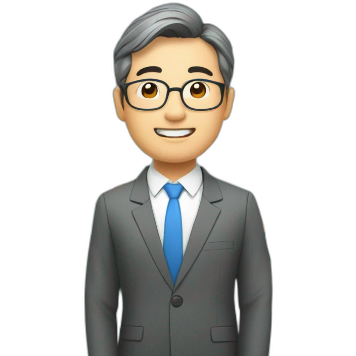 Middle-aged Asian male investment manager，background with Stock market trend chart emoji