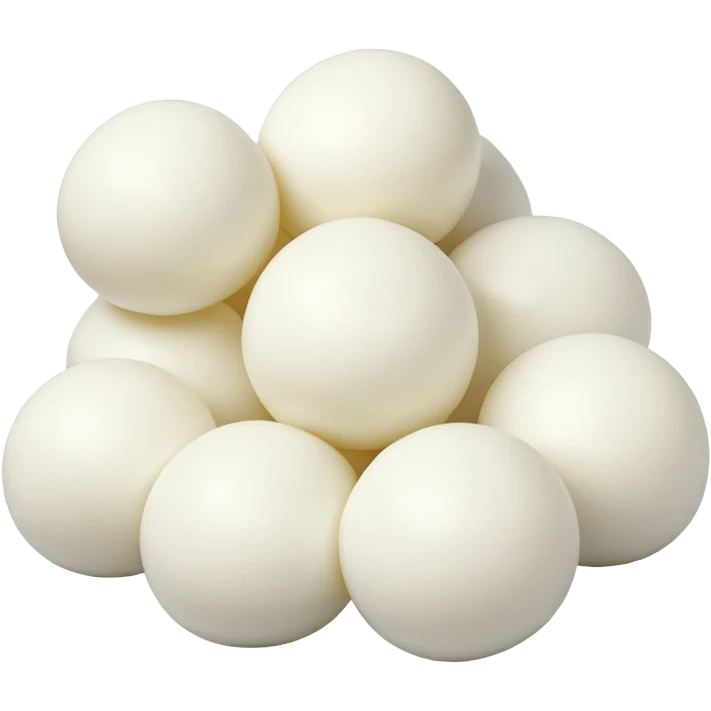 group of mozzarella balls, small smooth round, soft white color, glossy surface, uniform tender, fresh milky, no bowl or garnish, soft lighting, emoji scale emoji