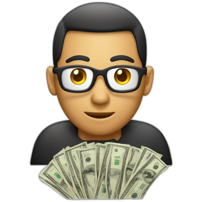 person at computer with money eyes emoji