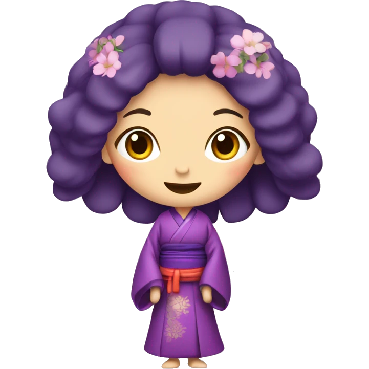 Long Purple hair lady in tradicional kimono with purple eyes emoji