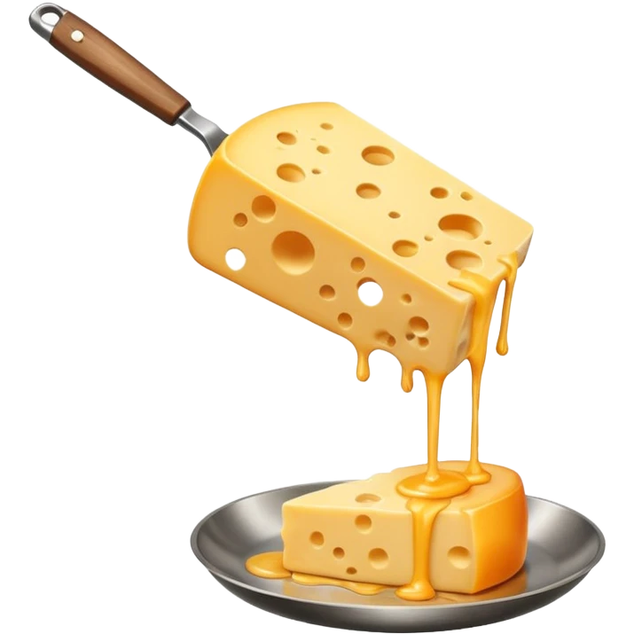 a half vertical  wheel of cheese being scraped with a metal spatula, melted cheese flowing, warm golden colors, modern emoji style, clean outlines, transparent background emoji