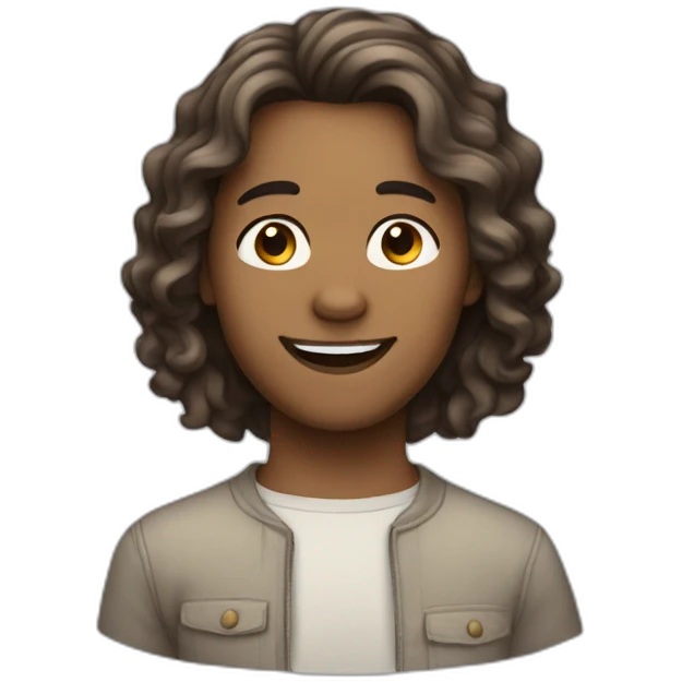 The person has medium-length wavy hair, a light complexion, and a relaxed expression. emoji