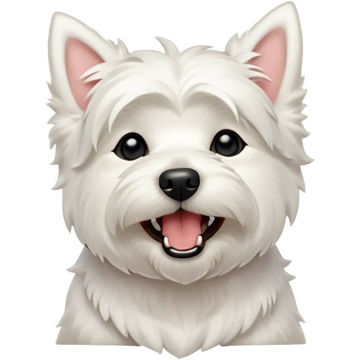 Cinematic Cute Yawning West Highland White Terrier Portrait Emoji, Head tilted slightly with a dramatic, wide-open yawn, showcasing a soft, fluffy white coat with floppy ears slightly drooping and round dark eyes barely open in drowsy contentment, Simplified yet irresistibly adorable features, highly detailed, glowing with a soft, cozy glow, high shine, relaxed yet expressive, stylized with a touch of whimsy, bright and endearing, soft glowing outline, capturing the essence of a sleepy yet affectionate companion, so drowsy it feels like it could stretch out of the screen and curl up for a nap! emoji