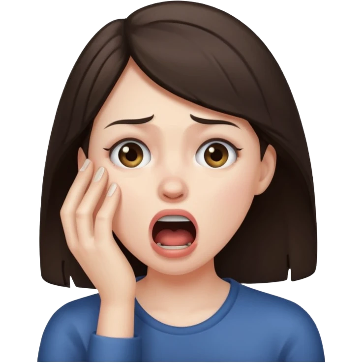 a brunette woman choking herself emoji
