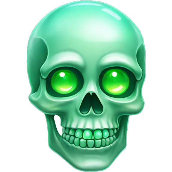  Crystalized transparent skull with glowing green eyes emoji