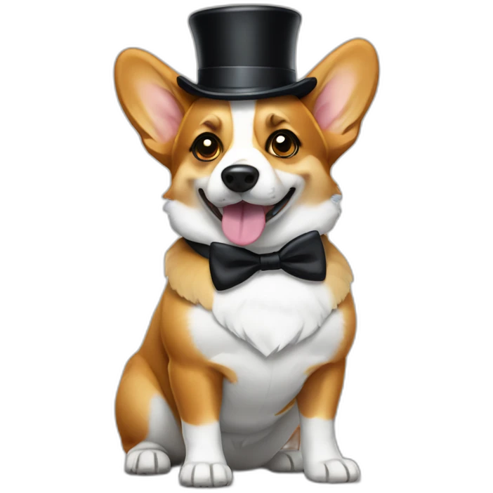 Full body Corgi wearing a monocle and top hat emoji