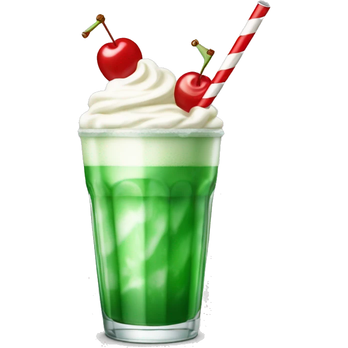 soft green soda drink with cream and cherry on top, red and white striped straw in glass emoji