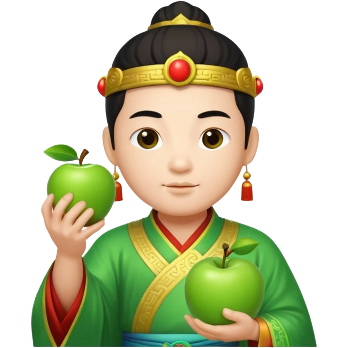 chinese god with an apple, green emoji